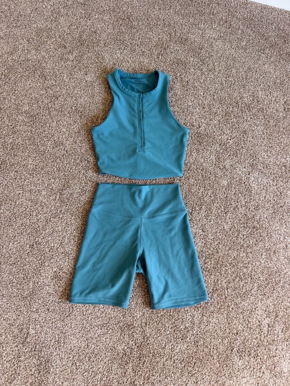 YPB Teal Activewear Set - Crop Tank & Biker Shorts